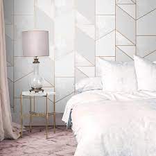 Color Block Geo Wallpaper In 2021 Grey And Gold Bedroom Rose Gold And Grey Bedroom Gold Bedroom Decor