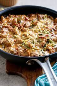 Creamy Sundried Tomato Parmesan Chicken Zoodles Recipe Yummly Recipe Zoodle Recipes Zoodle Recipes Chicken Sundried Tomato Recipes