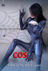 Black Spider Woman Sexy Hentai Cosplay Costume Open Crotch Zipper 