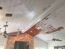 Painting Our Wood Ceilings Before After Photos Redesignedspace Painted Wood Ceiling Pine Wood Walls Wood Ceilings