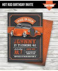 Hot Rod Birthday Party Invitation Vintage Car Orange Black Classic Car Birthday Hot Vintage Car Party Hot Rod Birthday Party Classic Cars Birthday Party