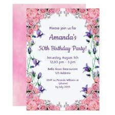 Birthday Party Invitation Card Design 50th Birthday Party Invitation Card Pink Violet Zazzle Com Tea Party Invitations 60th Birthday Party Invitations Pink Invitations