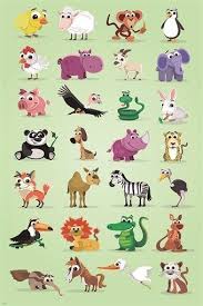 Cartoon Domestic And Wild Animals Pack Vintage Art Poster Kid Friendly 24x36 Wild Animals Vector Cartoon Drawings Cartoon Animals