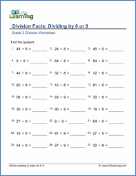 These concepts will include multiplication, and division. Grade 3 Math Worksheet Division Dividing By 8 Or 9 K5 Learning