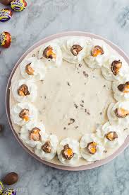 Graham cracker, popcorn, marshmallow crème, candy melts. No Bake Cadbury Creme Egg Cheesecake The Recipe Rebel