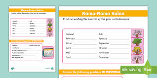 How to say write in bahasa indonesia. Months Of The Year Writing Worksheet Indonesian