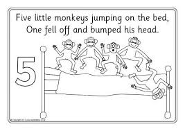 Select from 35970 printable coloring pages of cartoons, animals, nature, bible and many more. Five Little Monkeys Jumping On The Bed Colouring Sheets Sb9278 Sparklebox