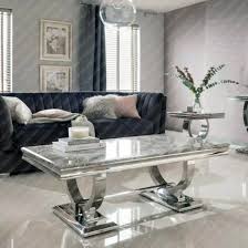 Jofran grey mosaic end table. Alaina Stunning Grey Marble Coffee Table With Circular Chrome Legs Bw Ala Cf002