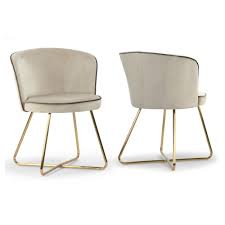 Glamour Home Set Of 2 Anila Beige Velvet Dining Chair With Contrasting Piping And Golden Metal Legs Ghdc 1358 The Home Depot In 2020 Velvet Dining Chairs Fabric Dining Chairs Gold Dining Chairs