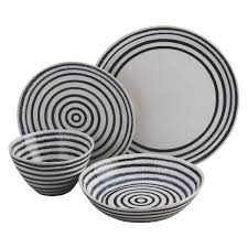 Black And White Striped Dinner Plates Ike Black And White Striped Cereal Bowl D15cm Striped Bowl Black And White Aesthetic Crockery