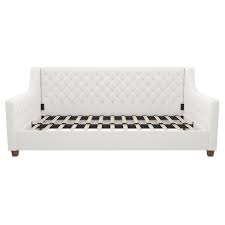 Constructed with rubberwood, gray color polyester fabric upholstered seat, backrest design giving it a unified design. Jayden Faux Leather Upholstered Daybed Room Joy Target