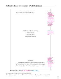 College students can quickly become familiar with apa formatting style using this guide. Reflective Essay In Education Apa Style Gibson