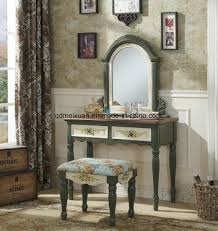 China Combination Of Dresser Small Bench Cosmetic Mirror Stool American Country Furniture Rural Mediterranean Hand Painted M X3498 China Solid Wood Dresser And Stool One Set One Set