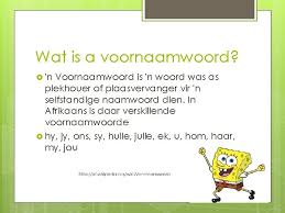 Die onpersoonlike voornaamwoord 'dit' word gewoonlik gebruik wanneer ons oor die weer praat. Voornaamwoorde Gaby Hattingh Samantha Papenfus Charnelle Ingram Wat