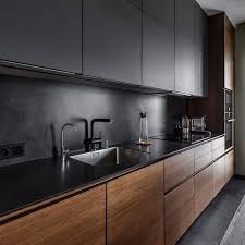 Black Wood Real Deal Handless Kitchen With Wooden Laminate For Base Cab Contemporary Kitchen Design Kitchen Interior Design Modern Interior Design Kitchen