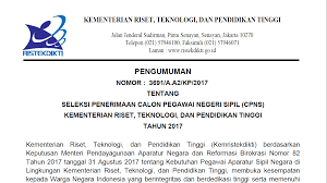Jabatan dosen asisten ahli, dosen lektor, dan instruktur ahli pertama ditempatkan pada ptn di lingkungan kemristekdikti. Resmi Pengumuman Pendaftaran Seleksi Cpns Di Kemenristekdikti Tahun 2017 Informasiguru Com