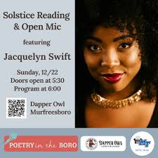 Join us Dec. 22 for our annual winter solstice reading featuring Jacquelyn  Swift