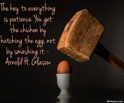 The Key To Everything Is Patience You Get The Chicken By Hatching The Egg Not By Smashing It Arnold H Glasow Motivative Mot Be Patience Patience Smash