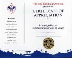 Create a blank appreciation certificate. Appreciation Certificate Boy Scouts Of America