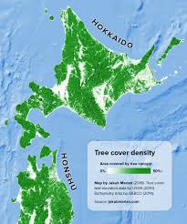 Road map and driving directions in hokkaidō prefecture. Tree Cover Density Of Hokkaido Japan 1039 1243 Mapporn