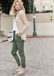 Oatmeal Cardigan White Tree Green Cargo Pants Great Spring Outfit For A Light Color Code Jjill Key Olive Pants Outfit Green Cargo Pants Outfit Jjill Outfits