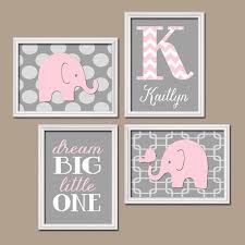 Product title dumbo baby elephant bath childrens personalized wall. Elephant Pink Gray Wall Art Nursery Canvas Artwork Girl Child Custom Monogram Name Chevron Letter Bir Elephant Nursery Art Elephant Nursery Wall Baby Girl Room