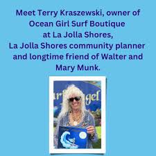 Mary Munk, President of the Walter Munk Foundation for the Oceans, would  like to take a moment today to express her deep gratitude to Terry  Kraszewski @surfangel1 , for her endless friendship