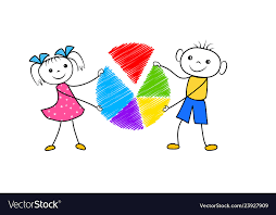 Cartoon Boy And Girl Holding Pie Chart In Hands
