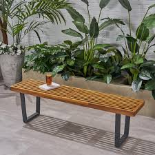 Versatile designs for gorgeous gatherings, indoors or out. Joa Patio Dining Bench Acacia Wood With Iron Legs Modern Contemporary Teak And Black Walmart Com Walmart Com