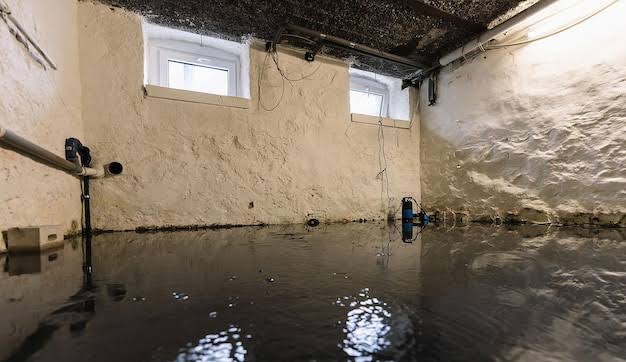 Flooded basement before water extraction in Brentwood
