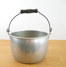 Vintage Aluminum Pot With Wood Handle Rustic Metal Pot With Handle Rustic Metal Wood Handle Wood