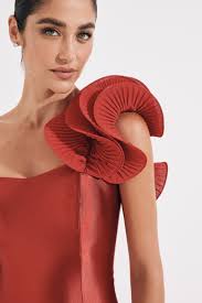 Vestido Cetim Ondas Dominique Terracota