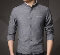 Mens Mandarin Collar Oxford Shirt Mens Shirt Dress Long Sleeve Pocket Dress Slim Fit Dress Shirts