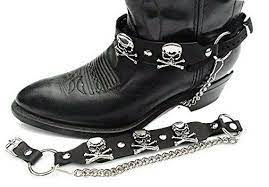 Biker Boots Boot Chains Black Leather With Skull Crossbones Etsy Boot Chains Boots Mens Leather Boots