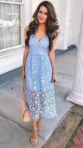 Elegant Spaghetti Straps V Neck Blue Lace Midi Party Dresses Blue Wedding Guest Dresses Tea Length Homecoming Dresses Homecoming Dresses