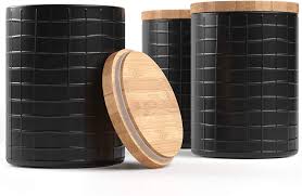 Check spelling or type a new query. Amazon Com Barnyard Designs Kitchen Canisters With Bamboo Lids Airtight Metal Canister Set Coffee Sugar Tea Flour Storage Containers Farmhouse Kitchen Decor Black 5 25 X 6 75 Set Of 3 Home Kitchen