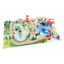Wooden Train Set With Play Mat For Kids Includes Deluxe Wood Tracks Train Cars Boats Accessories For Boys And Girl Wooden Train Set Wooden Train Toy Train