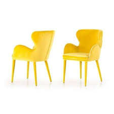 Modrest Yellow Fabric Dining Chair Dining Height Single Yellow In 2020 Yellow Dining Chairs Modern Fabric Dining Chairs Metal Dining Chairs