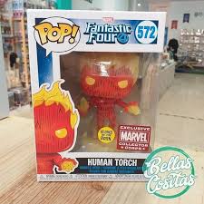 Figura vinilo funko pop de 9cm en caja regalo con ventana. Funko Pop Human Torch 572 Los 4 Fantasticos Gitd Exclusive Marvel Collector Corps Bellascositas Es