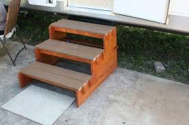 Steps For The Rv Compact And Sturdy Make The Top Step Same Height As Trailer And Deep Enough For Door To Open And Not Kn Diy Stairs Camper Steps Wooden Steps