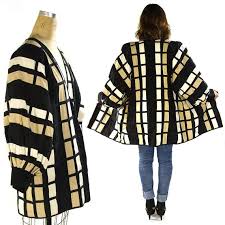 Black And White Kimono Jacket Vintage Kimono Jacket 80s Avant Garde Graphic Black White Buffalo Plaid Statement Coat One With Images Vintage Kimono Jacket Kimono Style Jacket Vintage Kimono