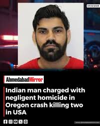 An Indian national has been charged with homicide after two people were  killed when a semi-truck he was driving collided with their car. Rajinder  Kumar, 32, who had reportedly entered the US