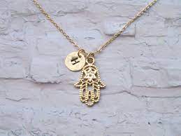 Hamsa Initial Necklace Gold Hamsa Necklace Gold Plated Hamsa Etsy Hamsa Necklace Gold Initial Necklace Gold Gold Hamsa