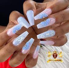 Louie Vee Nails Monogram Nails Bling Acrylic Nails Cute Acrylic Nail Designs