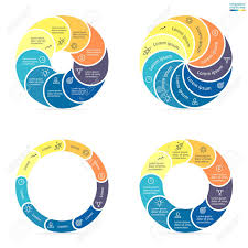 circular infographics step by step with rounded colored sections