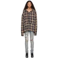 Faith Connexion Navy Gold Check Tweed Hoodie In 824blugold Modesens