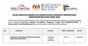 Permohonan Jawatan Kosong Di Politeknik Kolej Komuniti Kementerian Pendidikan Malaysia Kerja Kosong Kerajaan