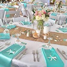 Pretty Beachy Table Settings The Starfish Favors Guest Seating Tags Worked Perfectly Beachparty Wedding Decor Elegant Starfish Favors Beach Theme Wedding