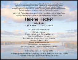 Traueranzeigen von Helene Hecker