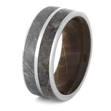 Meteorite Ring Dinosaur Bone Wedding Band With Whiskey Barrel Sleeve 3426 Meteorite Wedding Band Meteorite Ring Titanium Wedding Rings